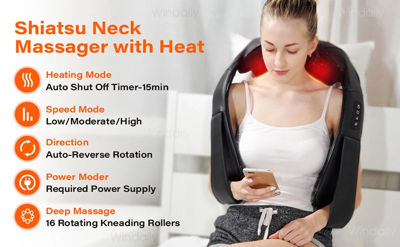 Blissence™ Deep Kneading Shiatsu Neck &amp; Shoulder Massager with Heat